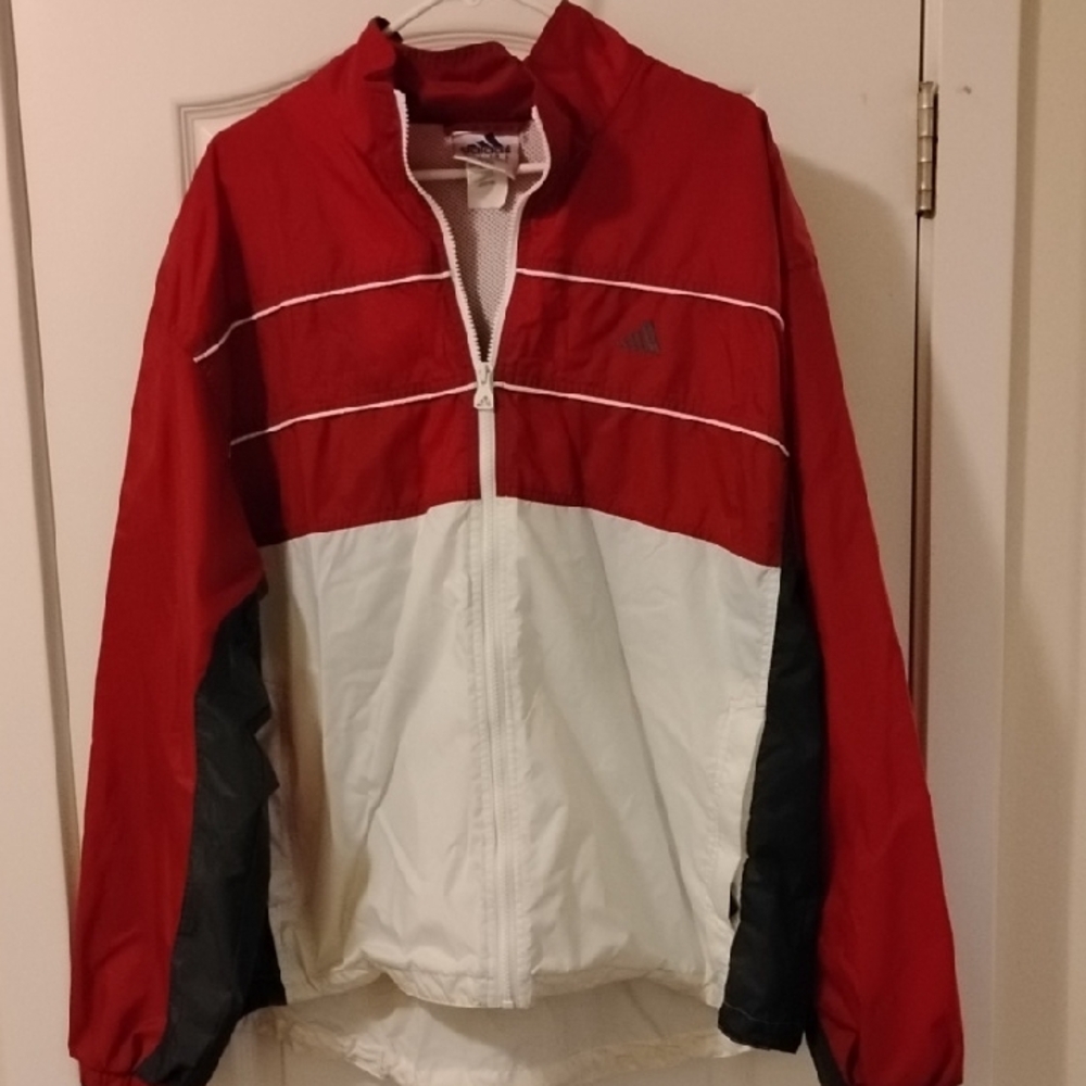 Adidas Red and White Windbreaker Jacket